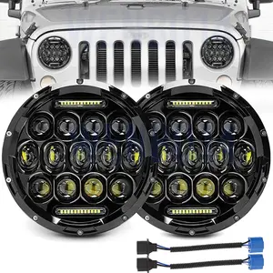 7inch LED Headlight Round H6024 LED Headlight High and Low Beam Daytime Running Light Black Headlight Suitable for Jeep Wrangler JK JKU TJ LJ CJ Suitable
