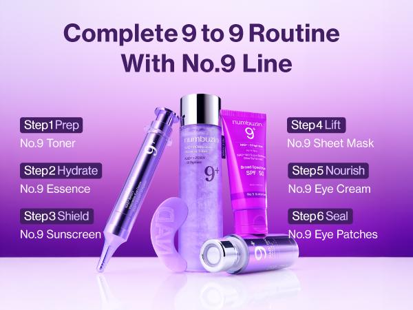 [numbuzin Official] No.9 Ultimate NAD+ Routine Set | No.9 Toner + Essence + Eye Cream + Under Eye Patches + Full-face Mask + Sunscreen | Firming, Wrinkles, Fine Lines, Anti-aging | NAD+, Peptides based | 9 to 9 Skincare Routine