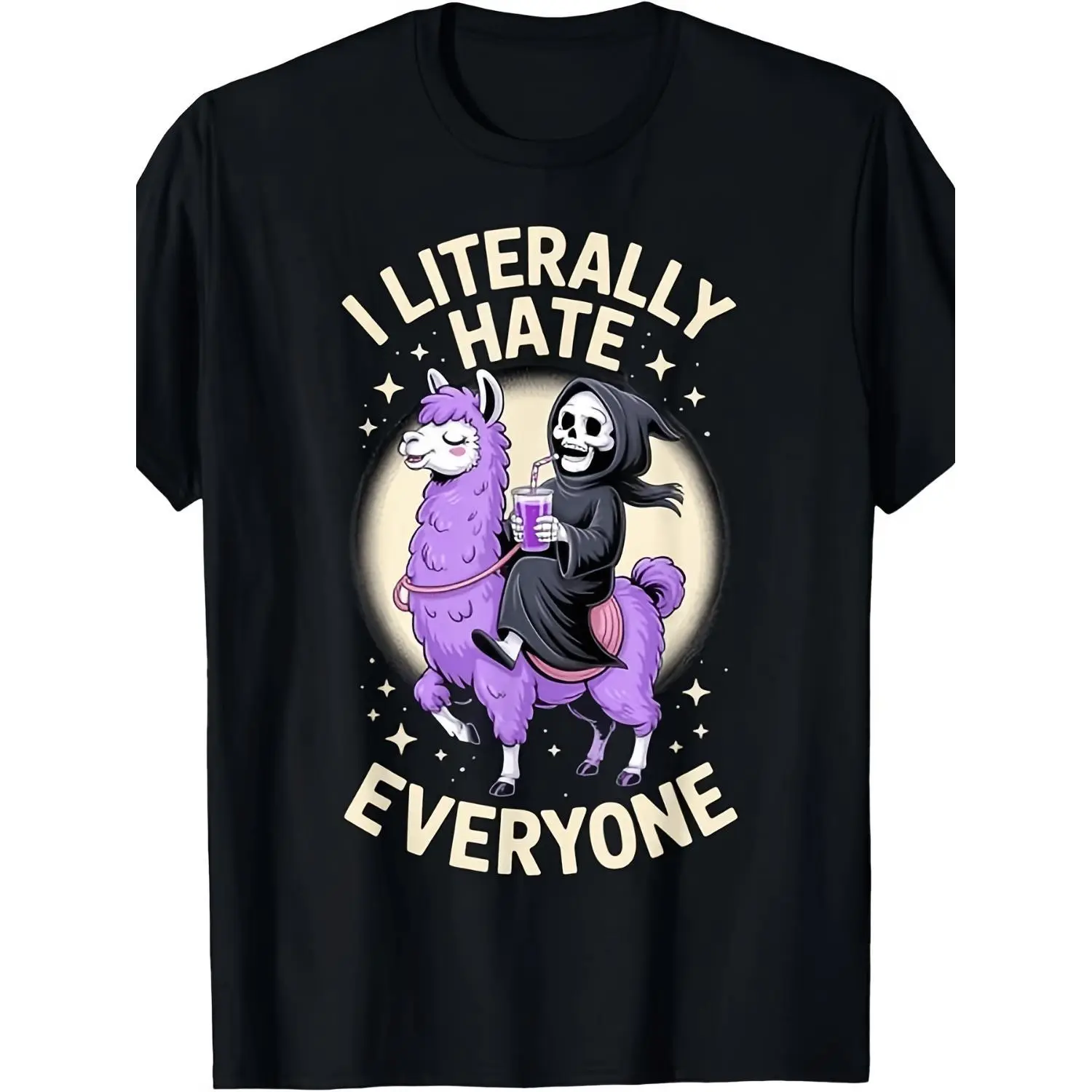 Funny Grim Reaper Llama Introvert T-Shirt | Comfortable Daily Sport Tee for Men, Crew Neck, All-season, Vintage Style, Youth Athletic Casual Outfit, Perfect for Outdoor Running, Gym Workout, Streetwear Style