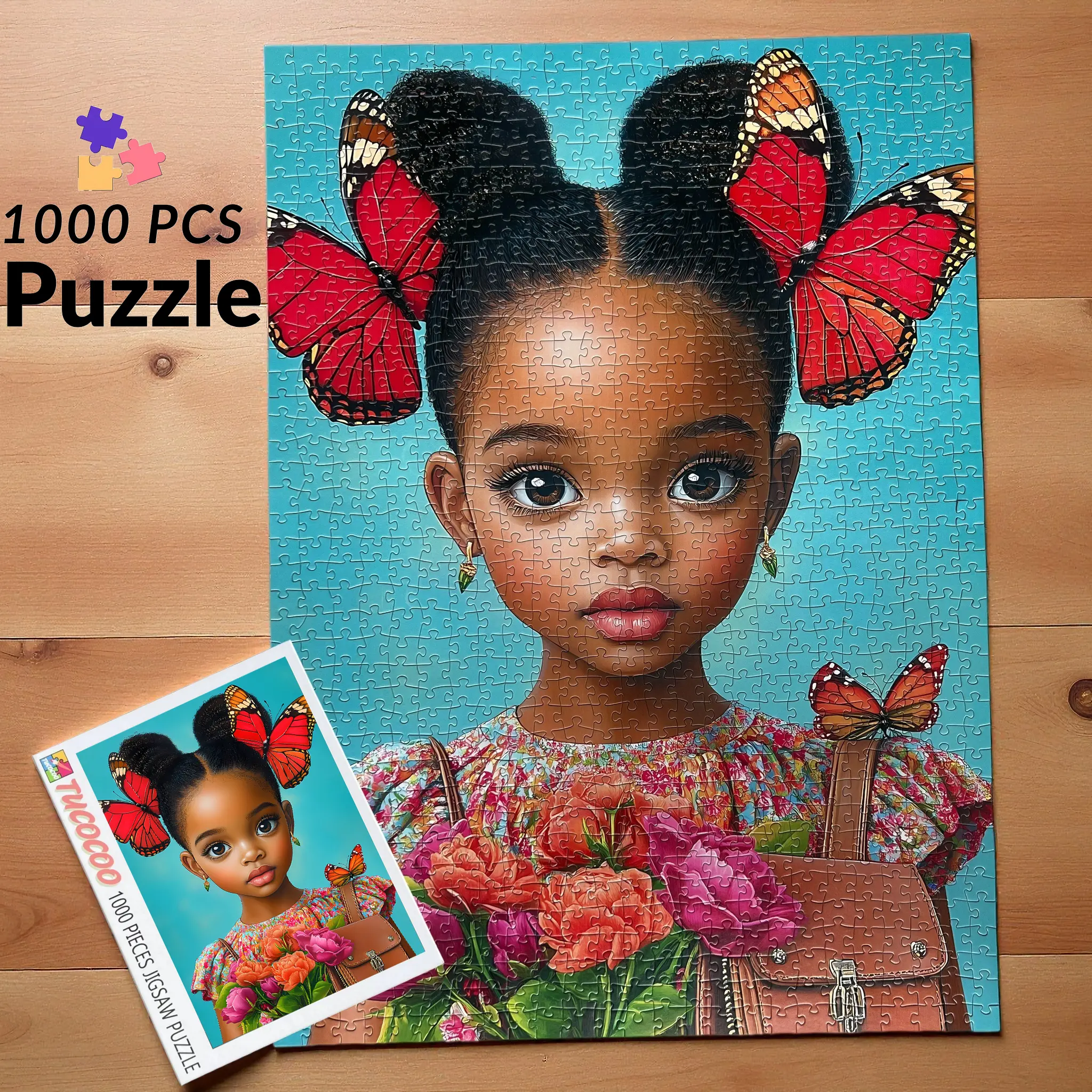 Tucocoo Cute Black Girl Butterfly Hair 1000 Pieces Jigsaw Puzzle, Relaxing Family Game Stress Relief Brain Teaser Challenging Fun Home Wall Decor Gift Idea for Adults Kids Seniors Leisure Entertainment 27.5x20inch 70x50cm Crafts