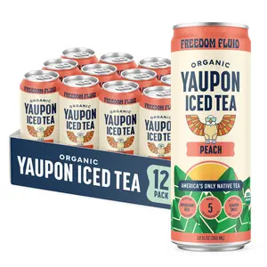 Freedom Fluid Organic Yaupon Iced Tea - Refreshing Peach, 12oz (12 Pack), Lightly Sweetened, Herbal Tea Drink, Low Calorie, Low Sugar, Real Brewed Tea, Antioxidant Rich, Natural Caffeine