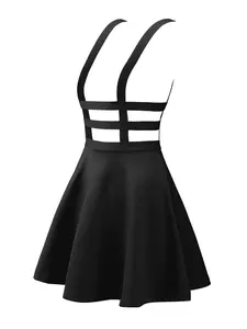 INSPIRE CHIC Pleated Overall A-Line Elastic Waist Kawaii Braces Suspender Skirt Black