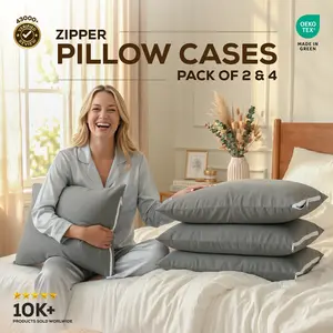 Zipper Microfiber Pillowcase Set, 2 and 4 Pack, Full Zipper Closure, Double Hemmed Stitching, Shrink and Fade Resistant, Standard | Queen | King sizes | Utopia Bedding Durable Zippered Design
