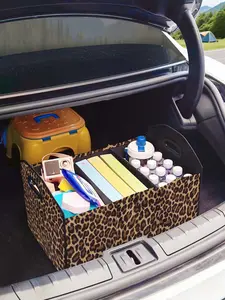 Leopard Pattern Car Storage Box, Foldable Trunk Organizer with Dividers, Multifunctional Vehicle Holder, Casual Style, All Seasons, Car Storage Organizers