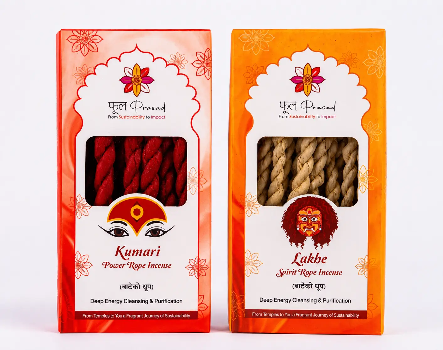 Phool Prasad Kumari & Lakhe Rope Incense Bundle – 2 Pack Handcrafted Nepali Incense with Mud Wire Stands, Traditional Aromatic Rope Incense, Product of Nepal