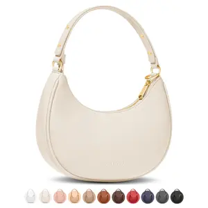 Vantamo Crescent Bags For Women with RFID Protection, Half Moon Clutch Purses for Women with Anti-Theft Clip for Extra Safety, Premium Smooth PU Leather Handbags for Work & Going Out, Nude Purse