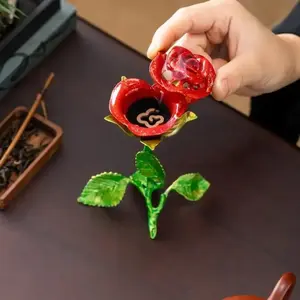 1PCS Rose Shaped Backflow Incense Burner, Vintage Metal Incense Holder, Feng Shui Decorative Ornament for Meditation Yoga, Home Desktop Decor, Unique Valentine's Day Gift for Home Fragrance