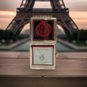Preserved Rotating Eternal Red Blue Pink Rose  Box With Heart Necklace Gift Ideas for Women's Accessories Anniversary Mothers Day Christmas jewelry nfr