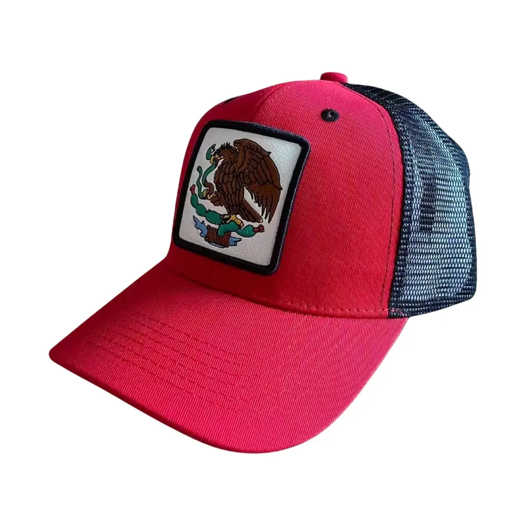 Unisex Mesh Trucker Baseball Cap, Mexican‑Style Eagle Embroidered Patch Hat, Adjustable Breathable Sun Protection Hat for Outdoor Daily Spring Summer Wear