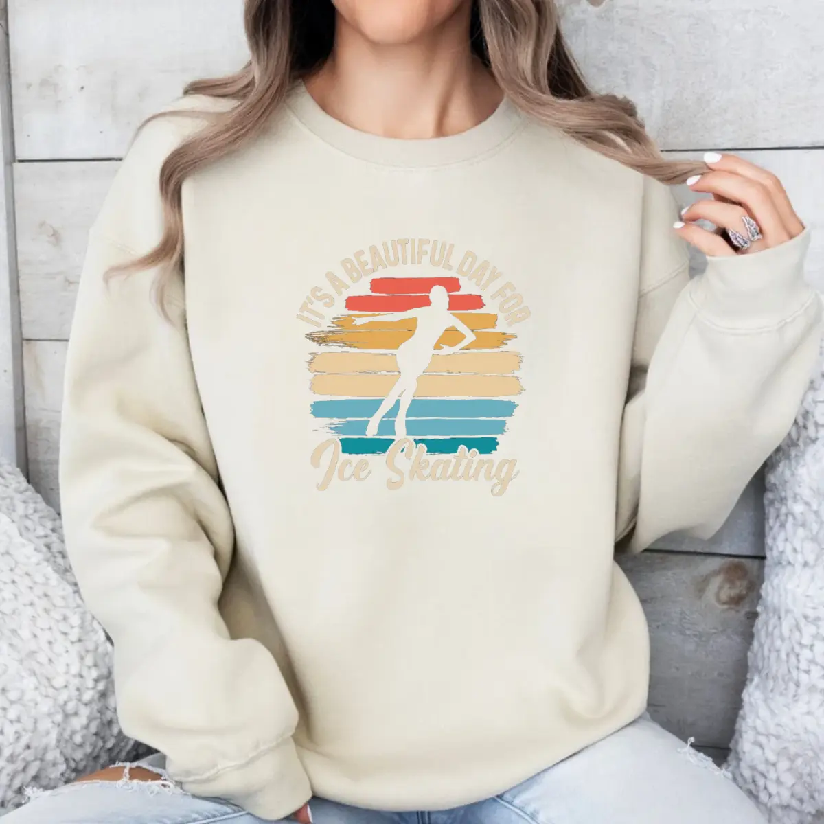 Ice Skating Sweatshirt, Love Skating Sweatshirt, Women's Ice Skating Sweater, Trendy Ice Skater Shirt, Figure Skating Gift Womenswear Embroidered