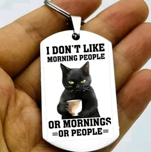kitty cat I dont like moring hot funny Keychain