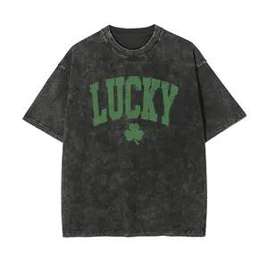 Unisex "LUCKY"Vintage Shamrock Vintage Washed T-Shirt   – St. Patrick’s Day Graphic Tee Long Sleeve Deep Neck Tie Top holiday