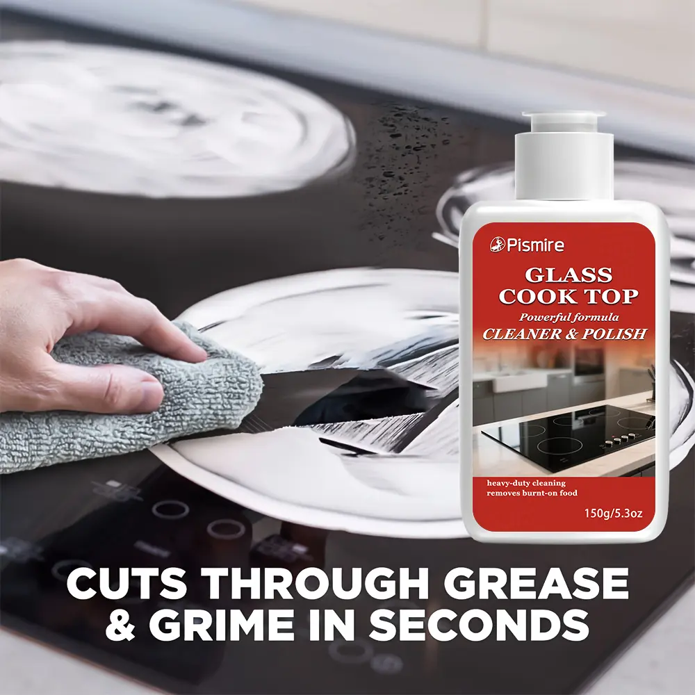 Pismire Anti-Grime Kitchen Glass Cooktop Cleaner (150g/5.3oz) – Heavy-Duty Burned-On Food Stain Remover for Electric Induction Stoves, Includes Free Sponge, Fast US Local Shipping, Anti-Grime Kitchen Cleaners