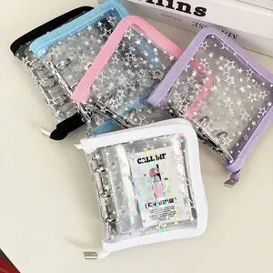 Mini 3 Holes Laser Stars Binder Cover, Metal Zipper DIY Collect Book, 20pcs Sleeves For 3 Inch Postcards, Idol Kpop Cards