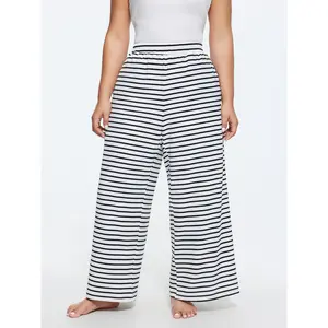 BLOOMCHIC Plus Size Striped Print Ribbed Pockets Lounge Bottoms [M-6X] 2026 Spotlight,Summer wins,Deals for your days