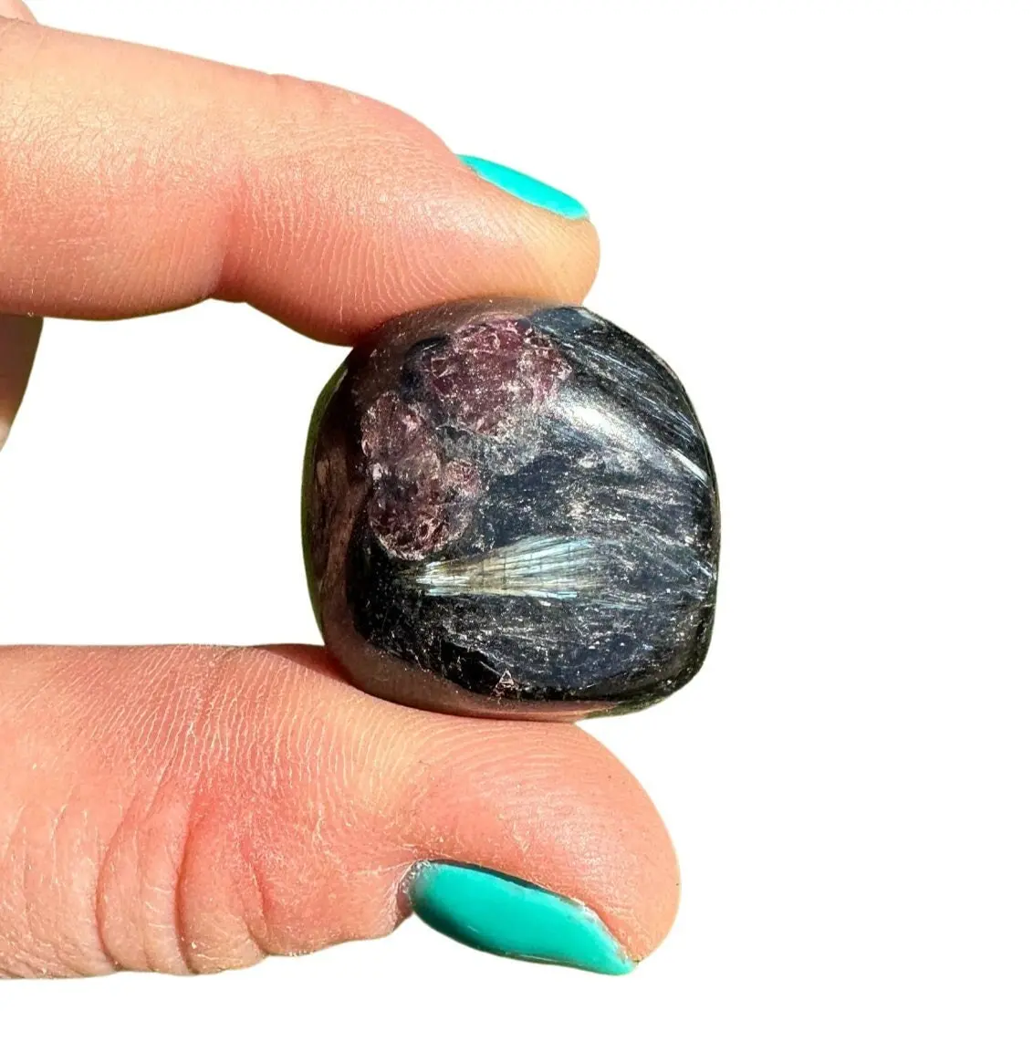 New Moon Beginnings Arfvedsonite and Garnet Tumbled Stone - Natural Mineral with Unique Coloration