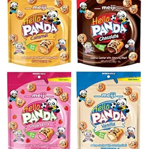 Hello Panda Cookies - Snack with Crunchy Texture - Available in Caramel, Chocolate, Strawberry & Vanilla Flavors - Perfect for a Sweet Treat