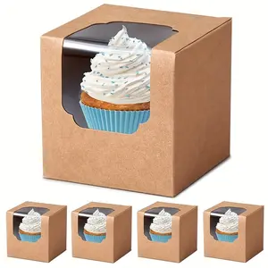 20pcs/set Paper Baking Box with Window, Cupcake Packaging Box, Portable Muffin Box, Egg Tart Packaging Box with Transparent Window, Pastry Box, Bread Box, for Home Kitchen Bakery Picnic Party, Baking Packaging Supplies