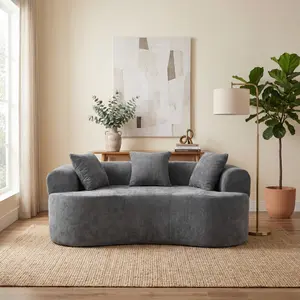 [Mother's Day Gift]Aobtkel.Crescent-shaped sofa, modern low-back design with deep cushions, self-inflating foam-filled large two-seater sofa requiring no assembly.(grey chenille fabric)#Summervibes