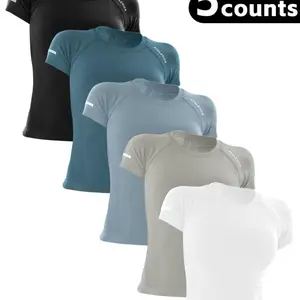 Sporty Women's Letter Print Raglan Short Sleeve Athletics Round Neck T-Shirt - Breathable, 1/2/3/5 Pcs, Available in Various Colors, Machine Washable