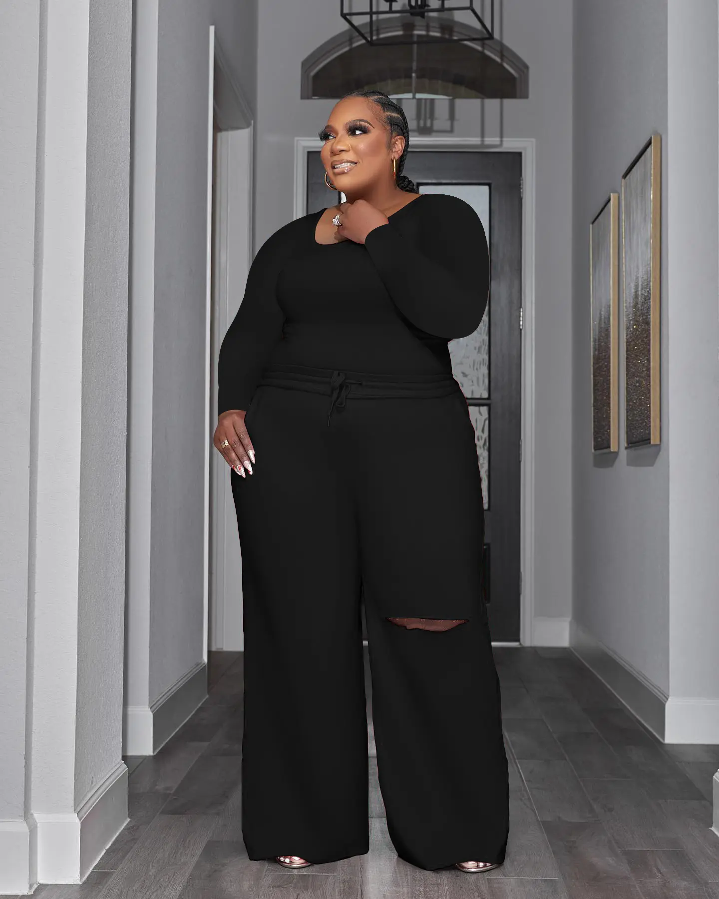 USBoutiqueCHIC Women's Oversized Loungewear Set | Milk Touch Fleece Two-Piece for Plus Size Comfort