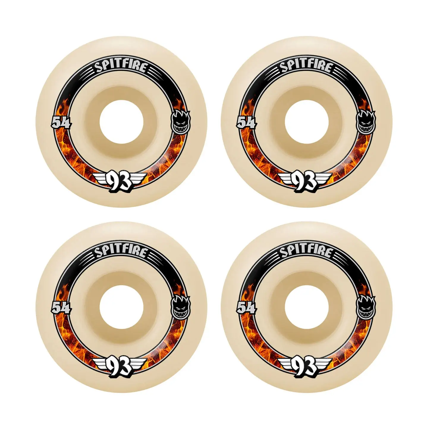 Spitfire Skateboard Wheels 54mm F4 Soft Sliders 93A Radials Natural