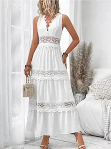 Full Size Lace Detail Tie Back Sleeveless Tiered Dress