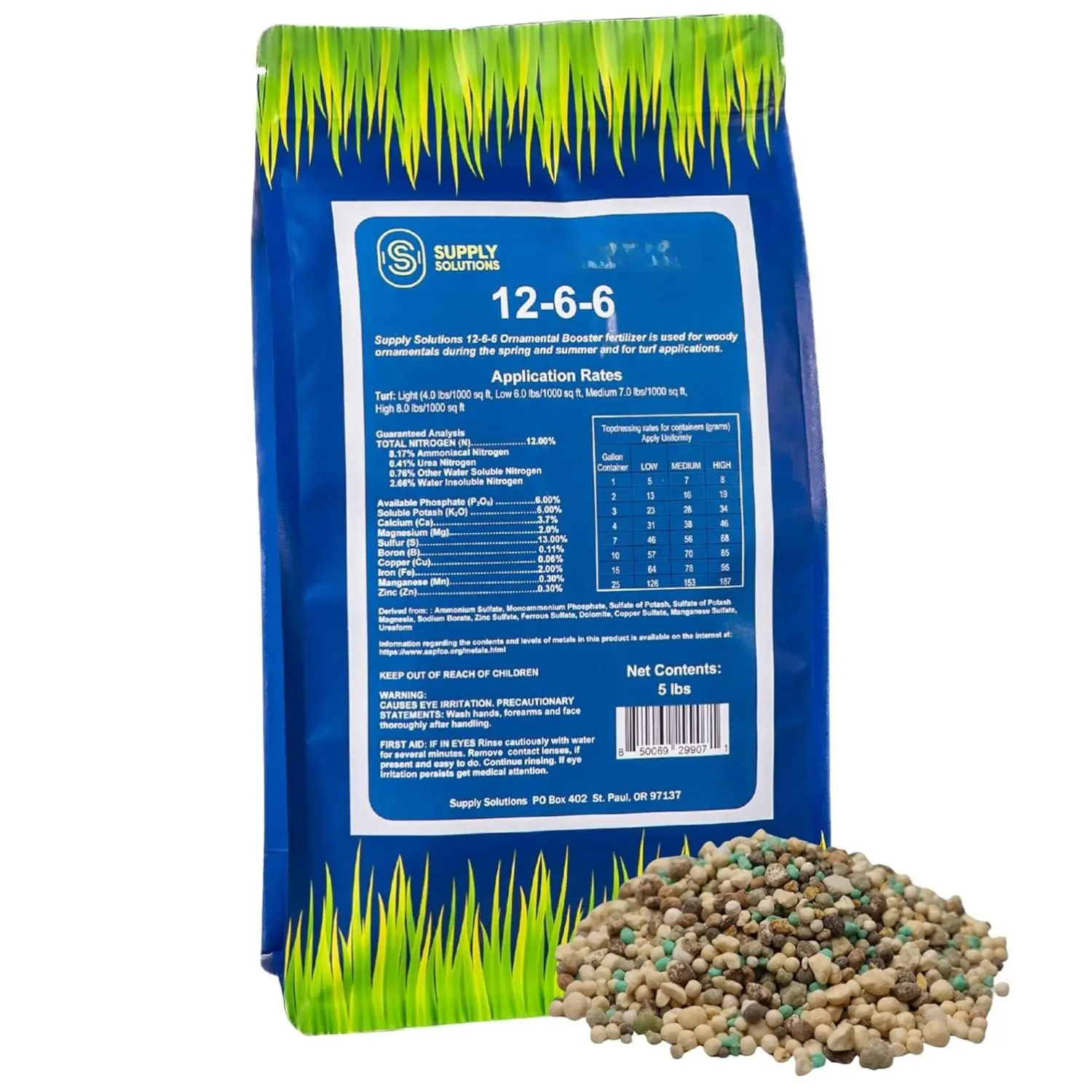 Supply Solutions 12-6-6 Ornamental Booster Fertilizer 5lbs Controlled Release NPK with Macro & Micro Nutrients for Foliage Nurseries Landscapes Promotes Stronger Plants & Vibrant Blooms