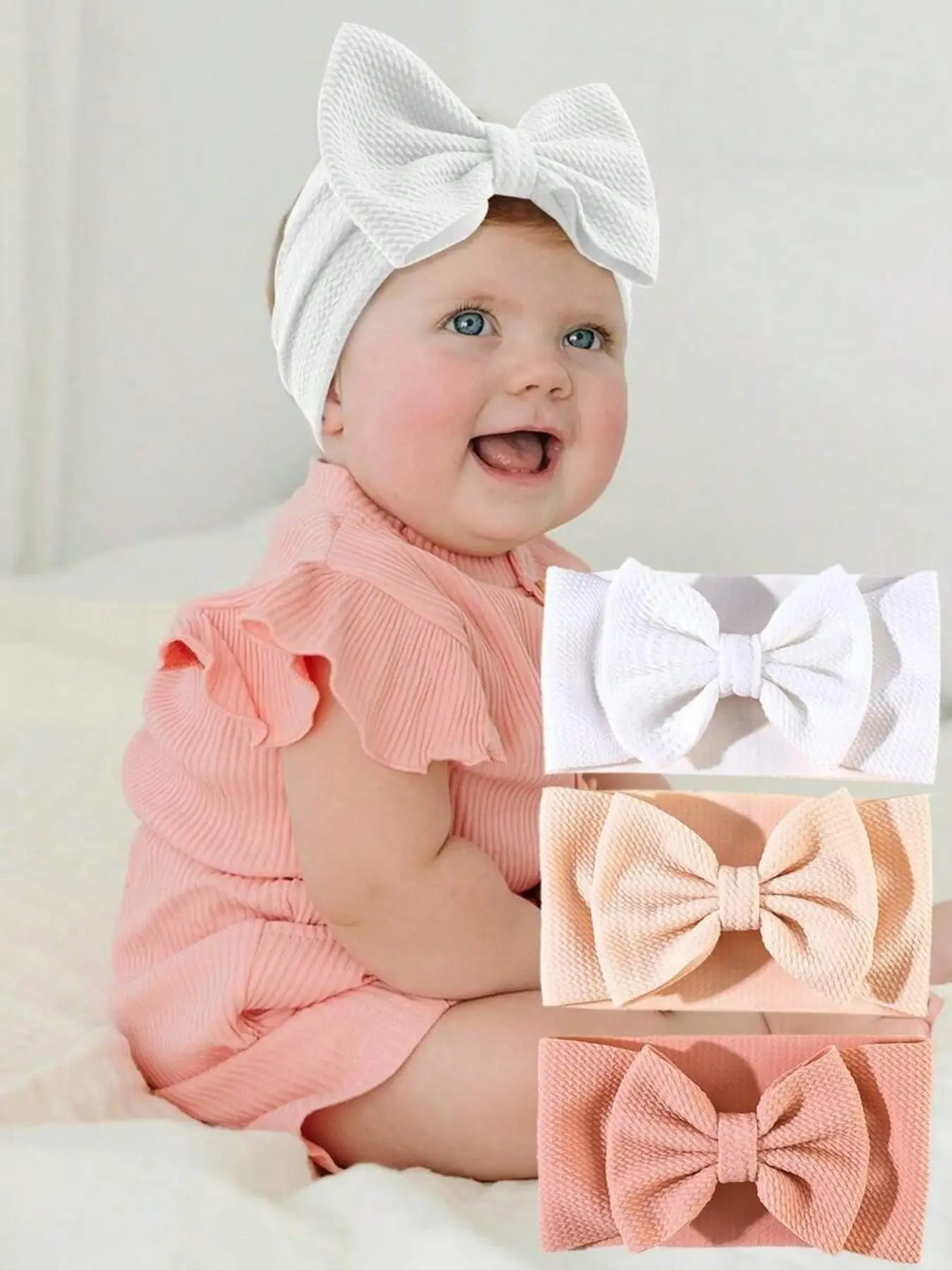 Cute Bowknot Design Hair Bands, 3pcs/set Baby Big Head Bow Soft Elastic Hair Bands for Baby Girls, Sweet Baby Hair Accessories for Newborn Infant for