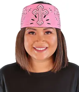 Chop Top Doo Wrap – Bold Biker Fashion Bandana with Lightweight Fit -  Pink Cross Paisley with Rhinestones