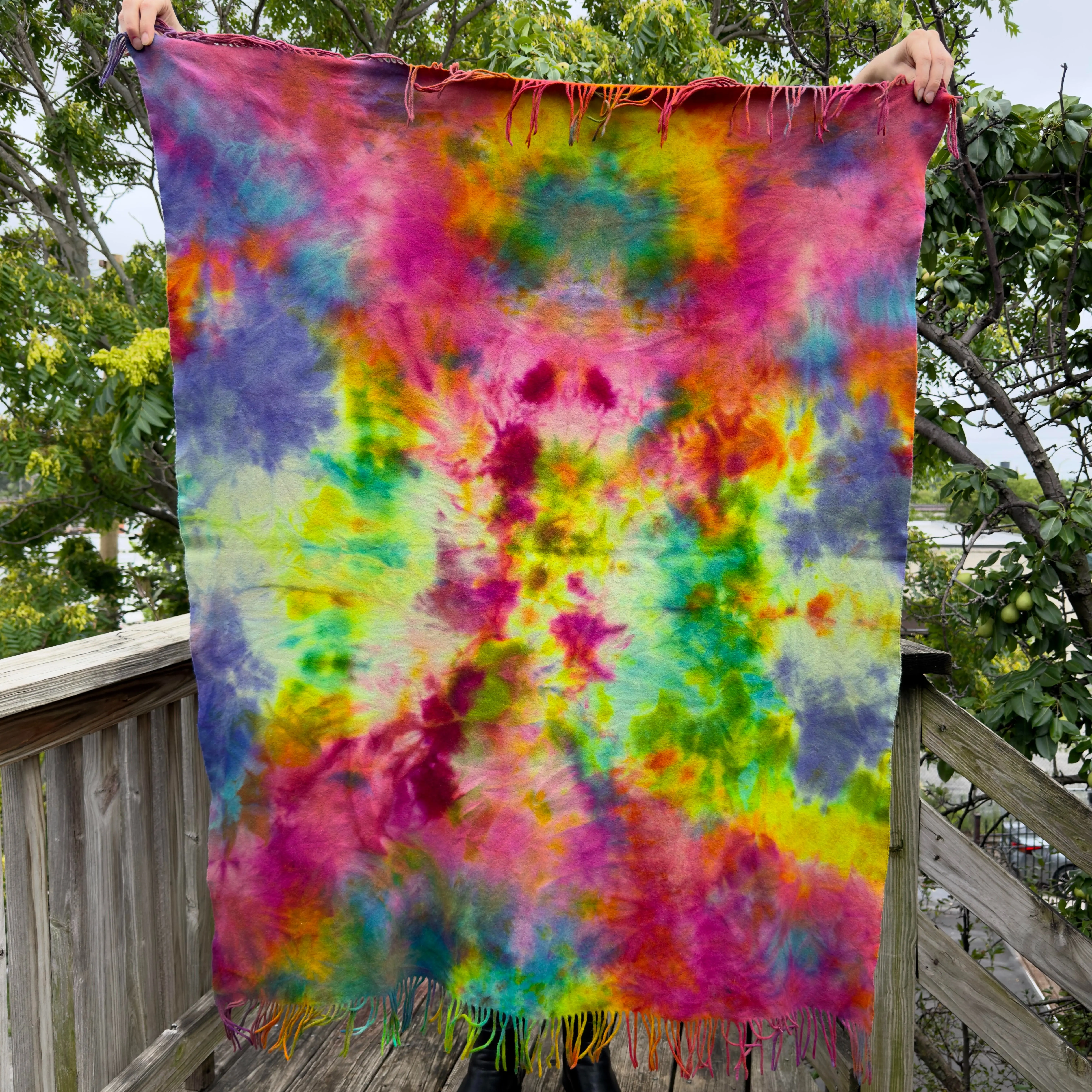 Tie Dye Rainbow Wool Cashmere Lap Blanket shawl scarf pashmina
