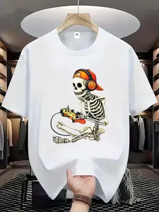 Men'S Casual Short-Sleeve T-Shirt - Breathable Summer Round-Neck T-Shirt with a Trendy 'Skull' Graphic Print, Machine Washable, Regular Fit Suitable for Casual Wear, Perfect for Summer Outings