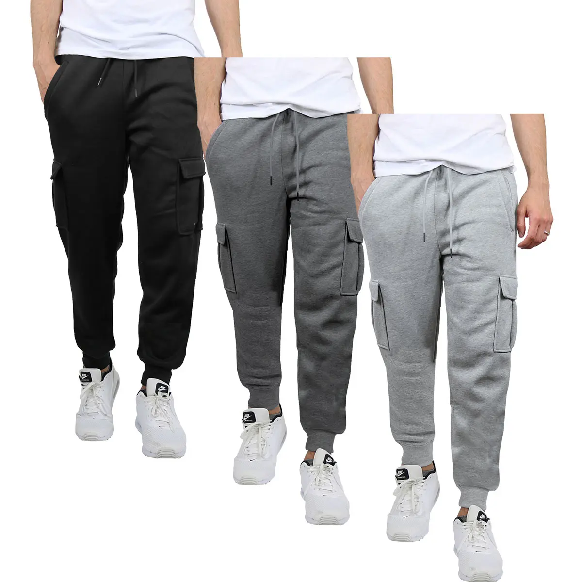 3 Pack Men's Fleece Lined Cargo Jogger Sweatpants (Sizes S-2XL)