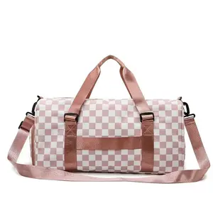Pink and White Checkered Duffel Bag