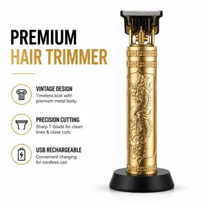 Premium Dragon Engraved Hair Trimmer Kit, Cordless Zero-Gap T-Blade Clipper for Men, USB Rechargeable Barber Trimmer with Guide Combs for Edging, Fading & Beard Grooming