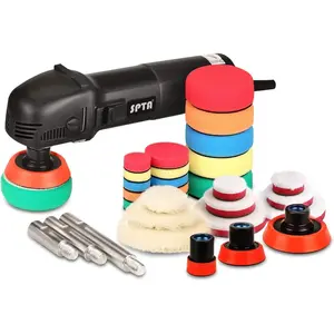 Mini Polishing Machine Buffer Rotary Polisher Auto Detailing Superpolish with 27Pcs Detail Polishing Pad Mix Size Kit Buffing Pad and 75mm ,100mm,140mm M14 Thread Extension shaft