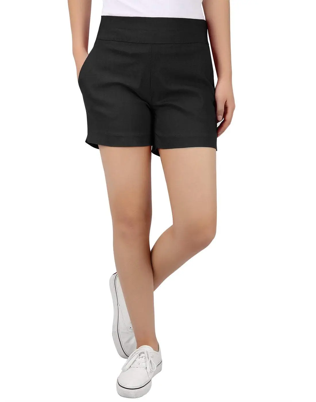 HDE Women's High Waisted Pull-On Fitted Basic Chino Shorts - 4" Inseam, Stretchy Rayon Spandex Fabric Bottoms, Business Casual Summer Wear, Preppy Classic Cut, Plus Size (1X,2X,3X,4X)