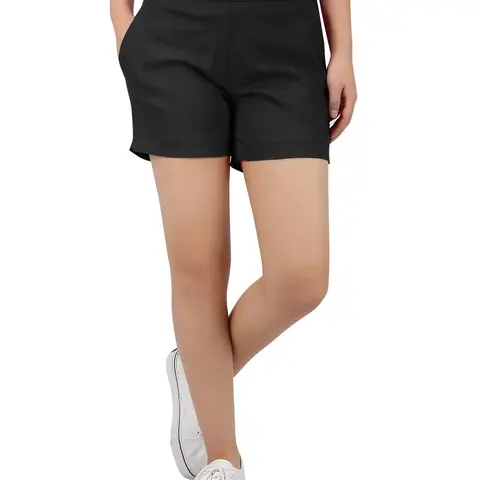 HDE Women's High Waisted Pull-On Fitted Basic Chino Shorts - 4" Inseam, Stretchy Rayon Spandex Bottoms, Business Casual Summer Wear, Preppy Classic Cut, Extended Sizes (1X-4X)