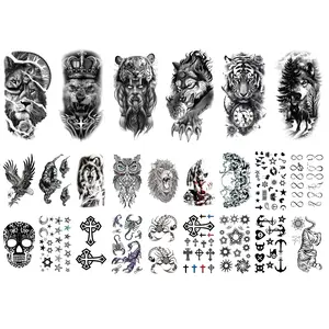 24 Sheets Waterproof Temporary Tattoo : ,Long Lasting Forearm Designs Animals & Flower, Wolf, Tiger, Lion, Owl, Skeleton Skull - Perfect for Halloween