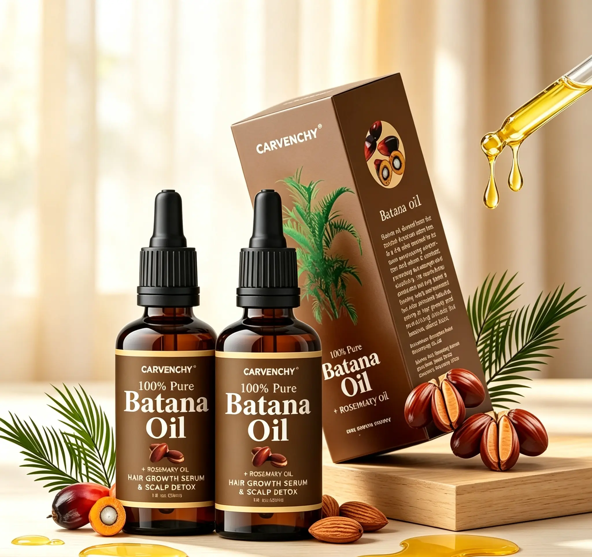 Pure Batana Hair Oil Infused with Rosemary Oil, Lightweight Daily Hair Treatment, Repair Dry Damaged Hair, Strengthen Healthy Hair