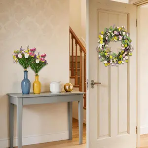 Spring Tulip and Lavender Wreath with Lush Greenery, Artificial Floral Door Wreath with Real Rattan Base, Includes 2 Matching Bouquets, 18 22 24 Inch for Front Door Home Decor