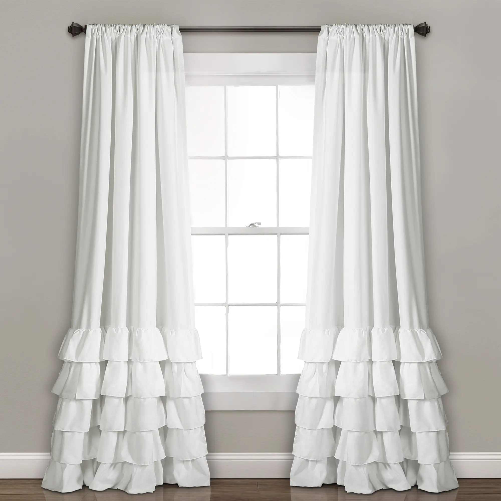 Lush Decor Allison Frilled Light Filtering Privacy Curtain Panels Set, 40in Wide, 100% Polyester, Set of 2, Bedroom Decor Privacy Filter, Multiple Colors