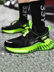 Men's Sporty Comfortable Reflective Breathable Flyknit Casual Shoes, Trendy Blade Design Hollow Out Sole, All Seasons Fashion Sneakers