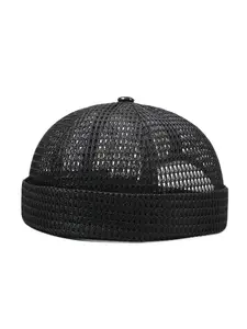 Summer Breathable Mesh Docker Hat, Quick-Dry Skull Cap, Lightweight Knit No-Brim Hat, Retro Casual Summer Headwear