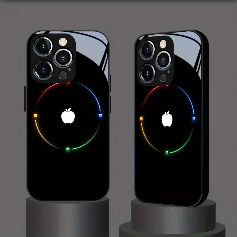 Apple Logo and Colorful Ring New Glass Case Design Compatible with iPhone 16, 16 Plus, 16 Apple Logo and Colorful Ring New Glass Case Design Compatible with iPhone 16, 16 Plus, 16