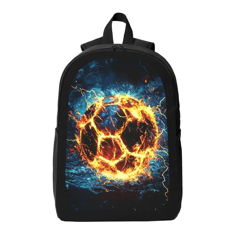 Fiery Soccer Ball Backpack - Lightweight Large Capacity School Bag with Adjustable Straps, Durable Design & Vibrant Print for Boys & Girls, Casual Daypack for School, Travel, Sports, Backpack for School, Sports Bag, Dynamic Graphic Bag, Secure Zipper Clos