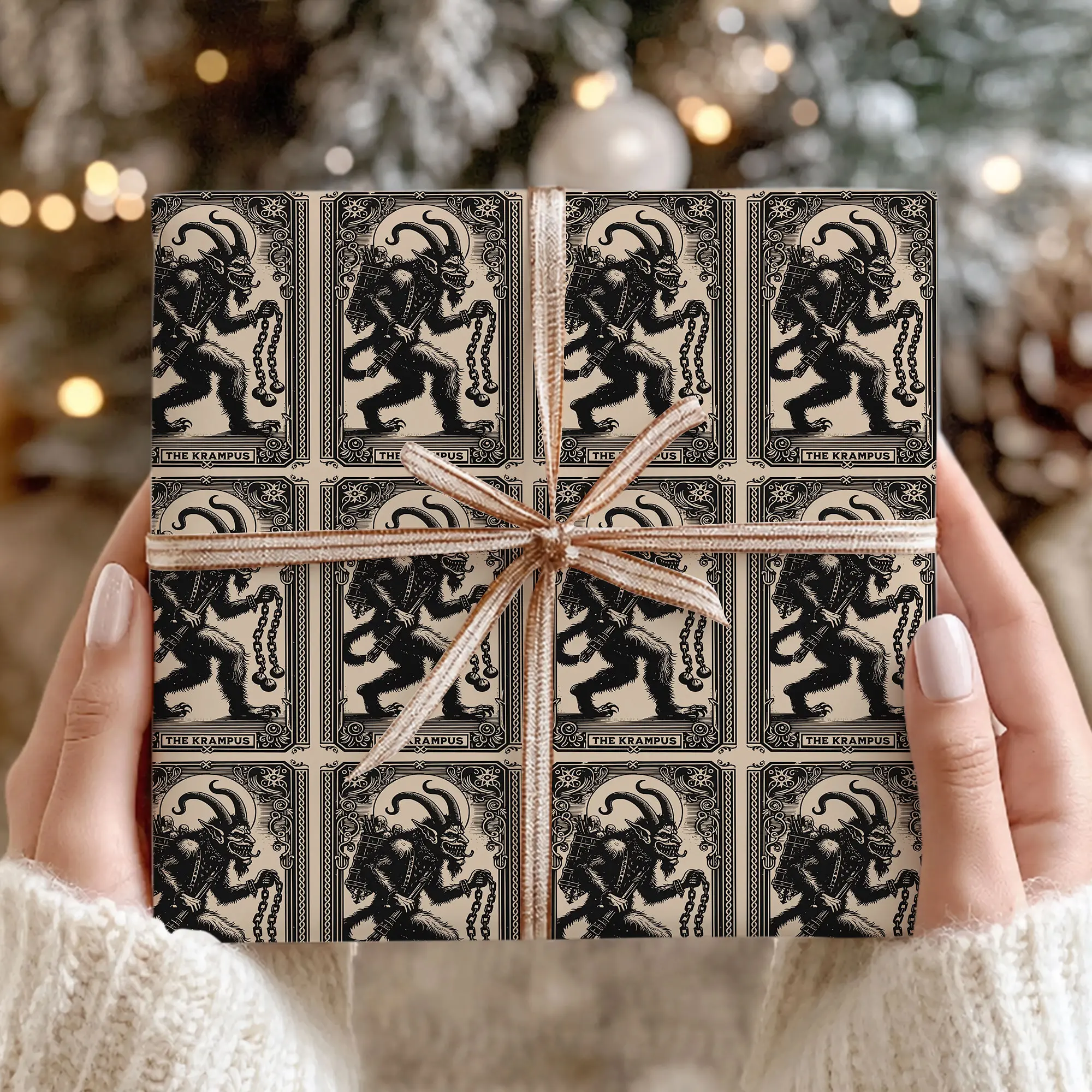 Krampus Wrapping Paper, Vintage Gothic Gift Wrap Roll, Dark Folklore Christmas Paper, Creepy Monster Wrap for Xmas Gifts, Birthdays & Parties