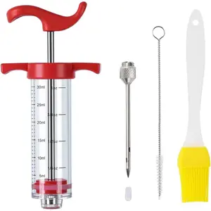 Plastic Meat Injector, Turkey Injector , Marinade Injector Turkey Injection Kit, Meat Injectors for , BBQ Grill Injector, Red 1oz (1 Injector 1 )