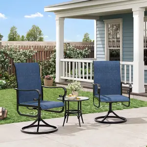2-Pack High Back Swivel Rocking Dining Chairs, All-Weather Breathable with Soft Padding, Metal Frame Outdoor Lounge Chairs for Porch, Lawn, Garden and Poolside tanning