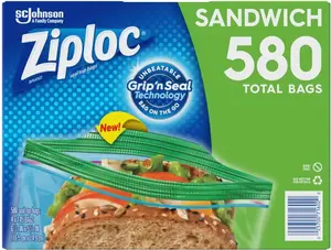 Ziploc Easy Open Tabs Sandwich Bags 580, 145 Count (Pack of 4)
